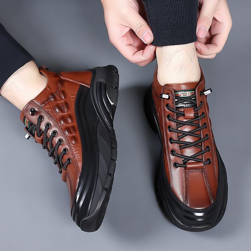 Hochwertige Markenschuhe mit dicker Sohle, abriebfest, Herren-Wanderschuhe, Krokodilmuster-Leder, Freizeitschuhe, Herren-Oxfordschuhe