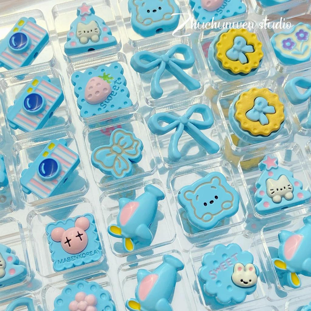 Blue Beaded Flower Bear Bracelet - Cute Alloy DIY Jewelry Accessory