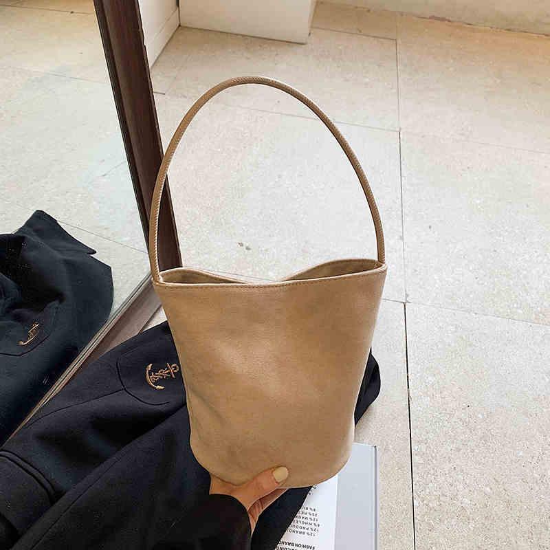 Retro Handbags For Women Trendy Suede Leather Solid Commuting Shoulder Bags Autumn Winter Women's Casual Versatile Bucket Bag