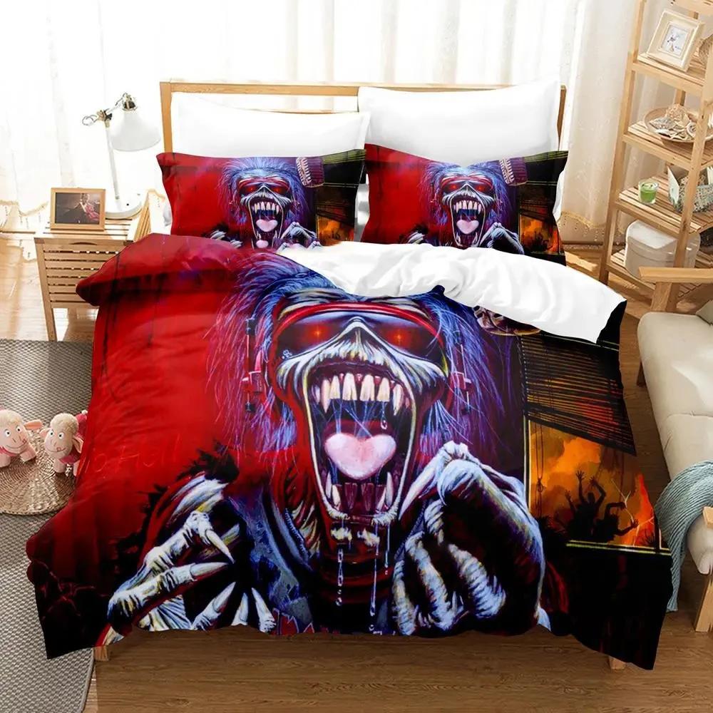 

Хип-хоп хэви-метал Maiden, мультяшные аниме комплекты пододеяльников из 3 предметов для взрослой спальни мальчика, роскошный постельный комплект с принтом EU single(135x200cm)