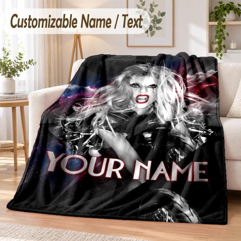 Lady Gaga Custom Name Flannel Throw Blanket Soft Warm for Sofa Bed Indoor Home Use