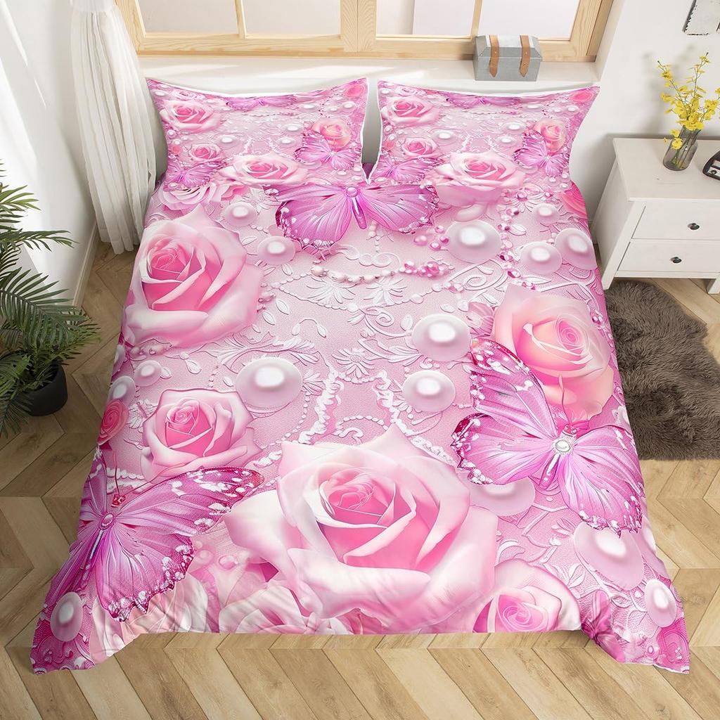 Butterfly Bedding Set Twin Queen Rustic Butterflies Duvet Cover,Watercolor Comforter Cover Romantic Quilt Cover for Girls Woman