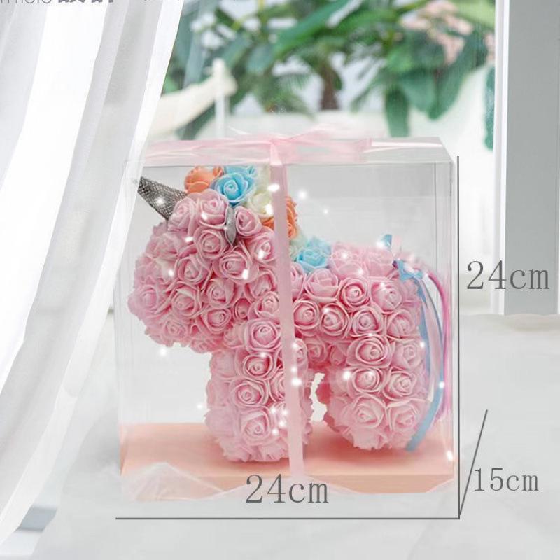 Qixi Unicorn Rose Preserved Flower & Teddy Bear Gift Set for Girlfriend or Kids