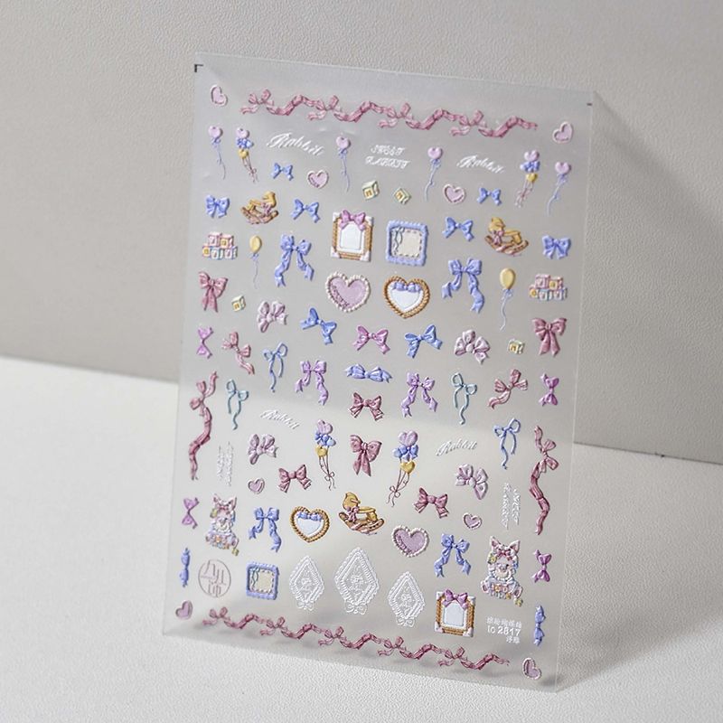 

Colorful Bows Photo Frame Nail Art Sticker Tomoni Embossed Best Selling Nail Sticker Japanese Cute Nail Ornament Colorful Bows 2817((Relief))