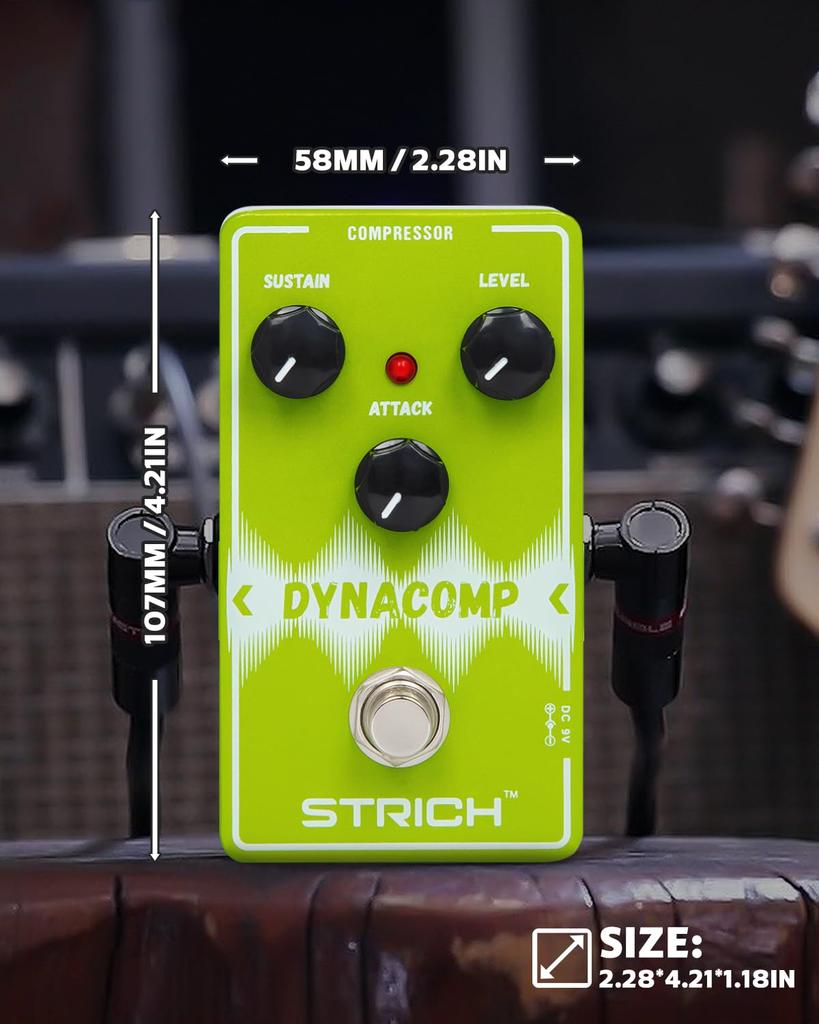 STRICH DYNACOMP Guitar Compressor Essential Pure Analog Effect Pedal for Electric Guitar True Bypass Pedal, & Bass, 3-Knob Control,
