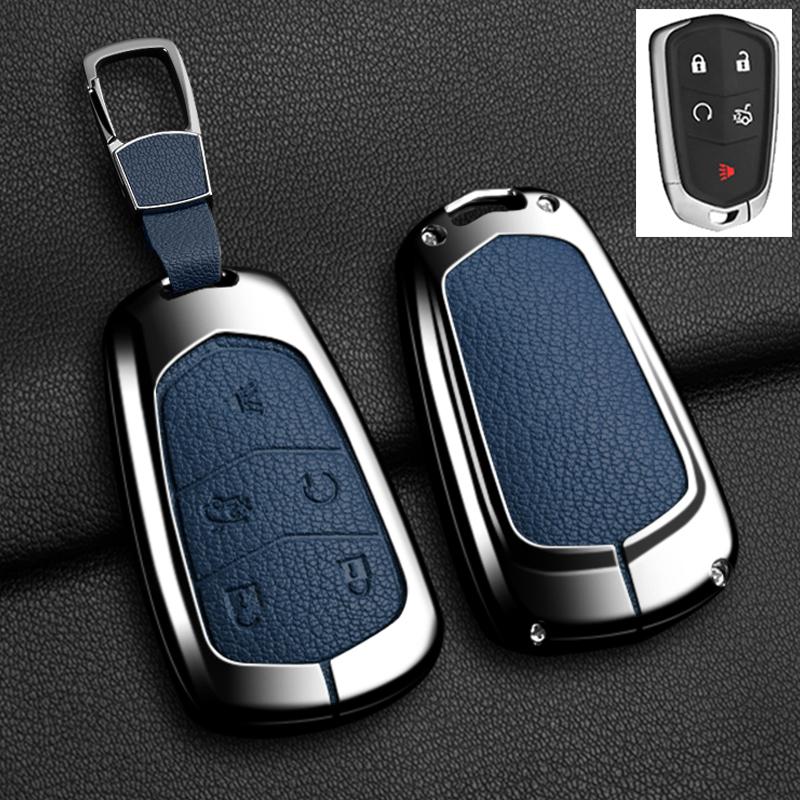AASL1 Car Key Case Cover For Cadillac Xt5 XTS CTS SRX ATSL XT4 CT6 ATS Escalade ESV DTS ELR STS 2014-2018 Zinc Alloy Leather Keychain