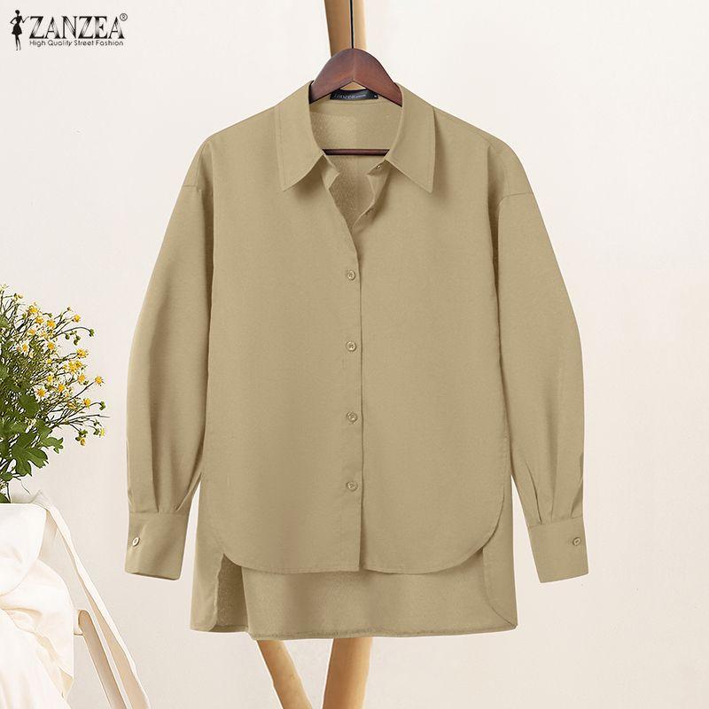 ZANZEA Lässige Bluse mit Umlegekragen und einfarbigen Langarmshirts für Damen