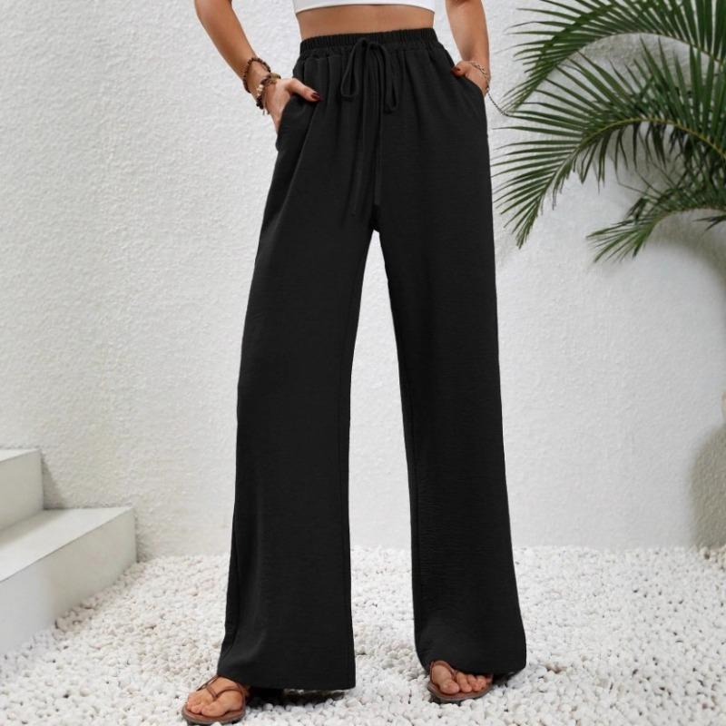 Women S Solid Color Wide Leg Casual Pants For Summer S чёрный
