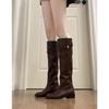 Sheepskin version~ Genuine leather retro small gold coin boots women's autumn and winter velvet and thin, but knee-high knight boots