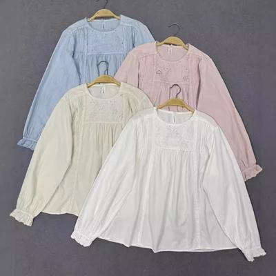 Waldspitze Einfarbige Hemden Herbst Bestickte Dünne Frauen Casual Einfache Lose Basis Tops