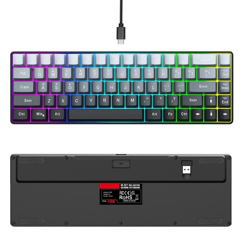 V200 68 Key RGB Gaming Keyboard with 3 Mode Connectivity Compatible for Multiple Devices