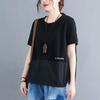 Kadın Modası Tişörtler Düz Renk Patchwork Günlük Tişört Sanatsal Bol Kısa Kollu Oversize Üstler Yaz Trendi Tişört