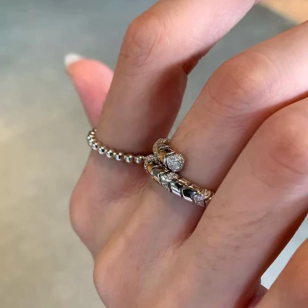 """Tři sny hadího omotání"" Hadí tvarovaný prsten s rozbitým diamantem Otevírací Módní Pokročilý smysl Všestranný Niche prsten Dámský styl lehké luxusu"