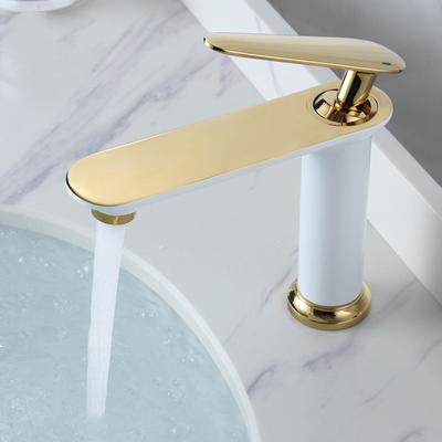 Tuqiu Neue Waschtischarmatur aus massivem Messing, gebürstetes Gold, Badarmatur, Kalt- und Warmwassermischer, Spültischarmatur, Einhebelmischer, Deckmontage