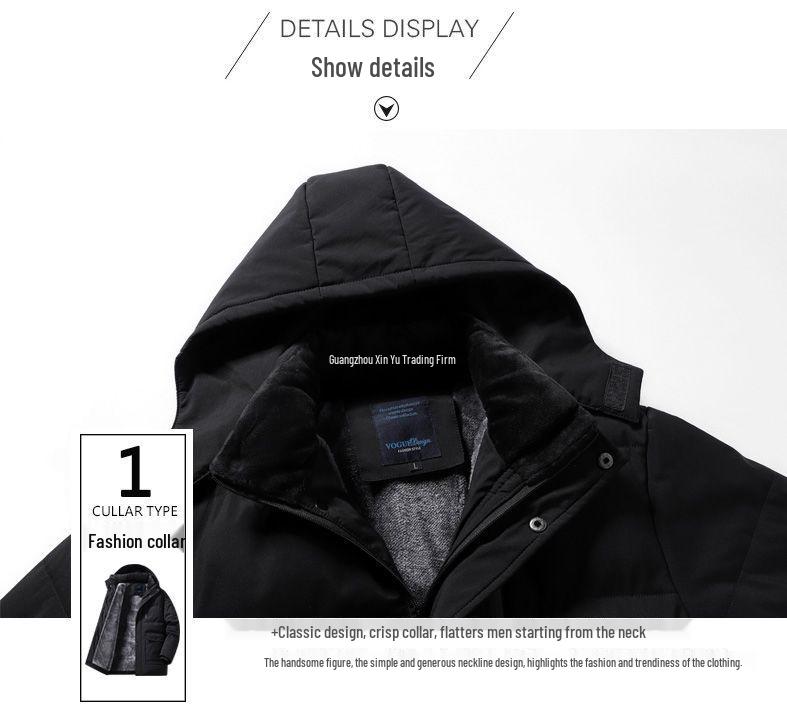 Herren Winter Mittellange Verdickte Baumwolljacke für Mittleren Alters & Ältere mit Zusätzlichem Fleece