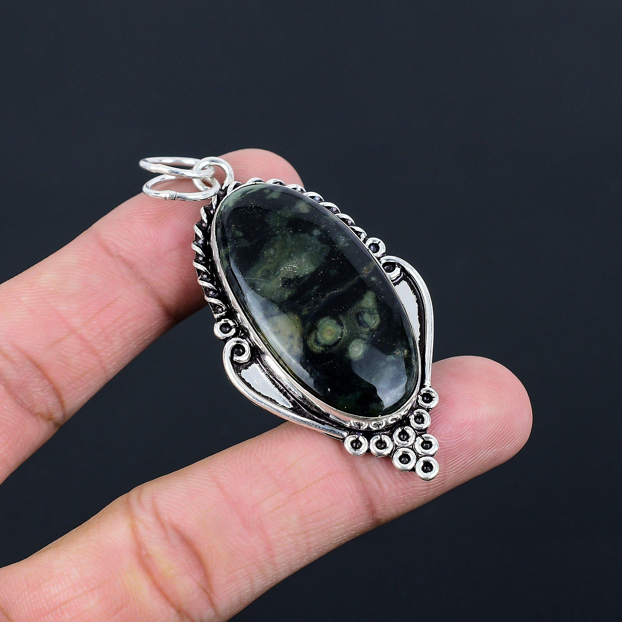 Oval Kambaba Jasper Stone Sister Bezel Wedding Handcrafted Pendant 925 Silver