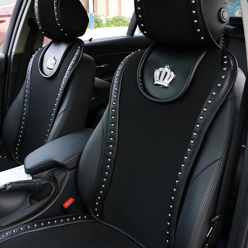 Fashion Diamond Crown Universal Car Seat Cover Four Season Universal Ice Silk Front Auto Seat Cushion Pad Car Accessories