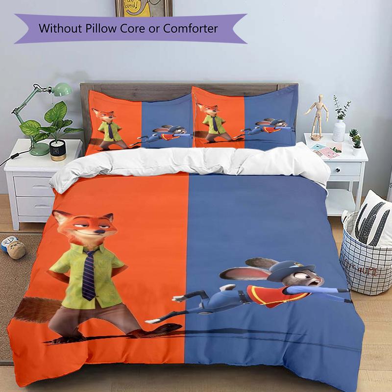 3pcs Colorblock Nick & Judy Zootopia Printed Quilt Set Soft and Comfortable Quilt Cover for Bedroom, Guest Room Bedding Set S014