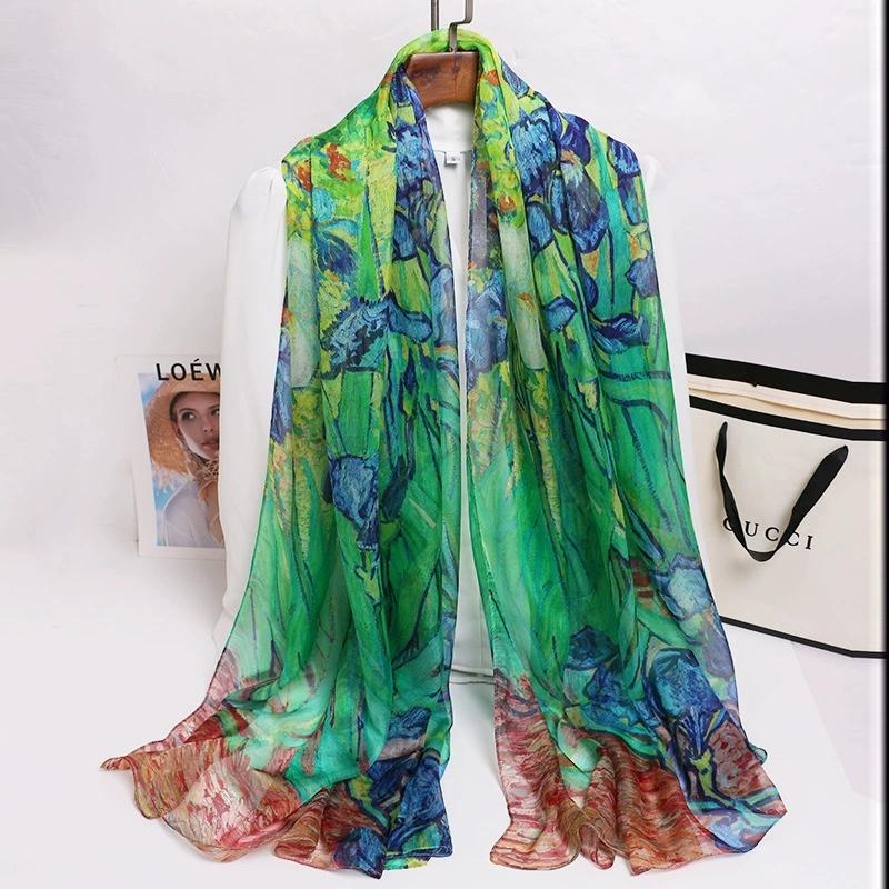 Spring Summer 100% Silk Scarf Shawl Hijab Wrap Women Long Thin Flower Beach Scarves 180*110cm