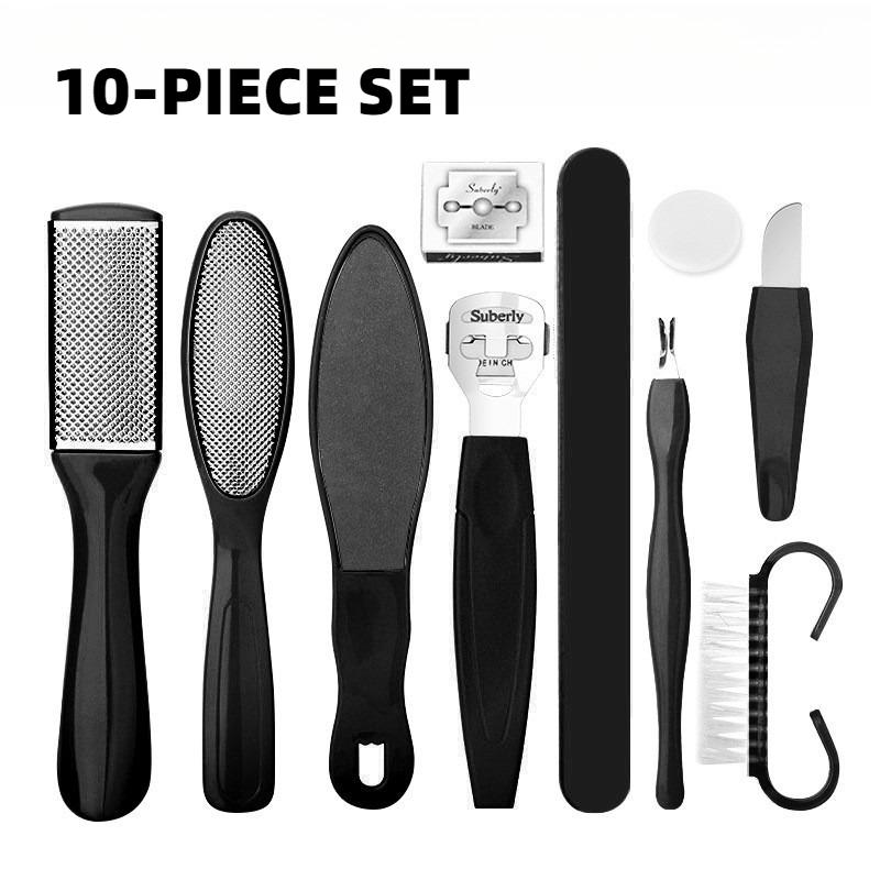 

Набор инструментов для педикюра 8/10 шт. пилка для ног пилинг отшелушивание мозолей щетка для чистки ног удаление омертвевшей кожи уход за ногами ZH 10-piece set чёрный