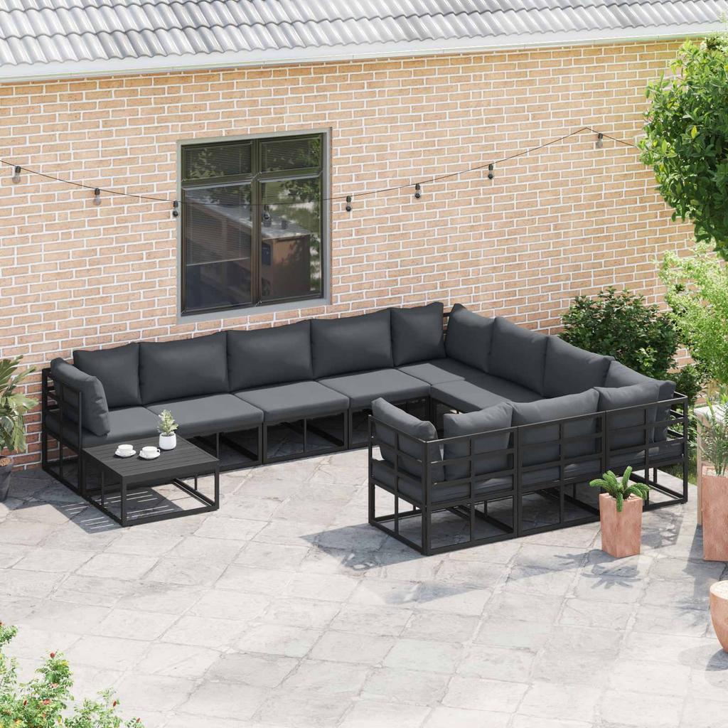 10 Piece Black Aluminum Garden Sofa Set with Cushions