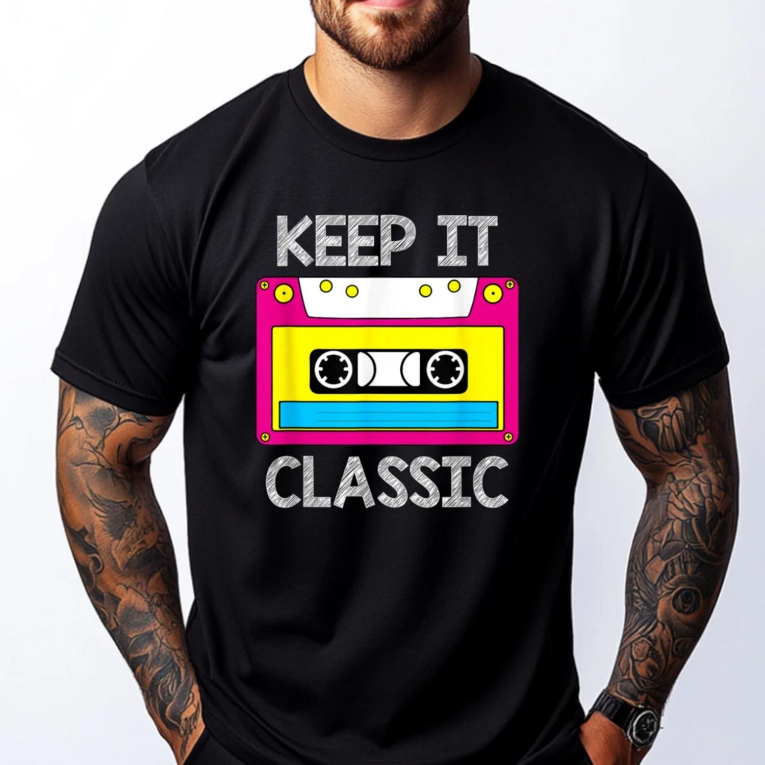 

Retro Cassette Tape 80s 90s Keep It Classic Grey Shirt Graphic Tee Adult Shirts Camisetas T Shirts For Men Punk Style S чёрный