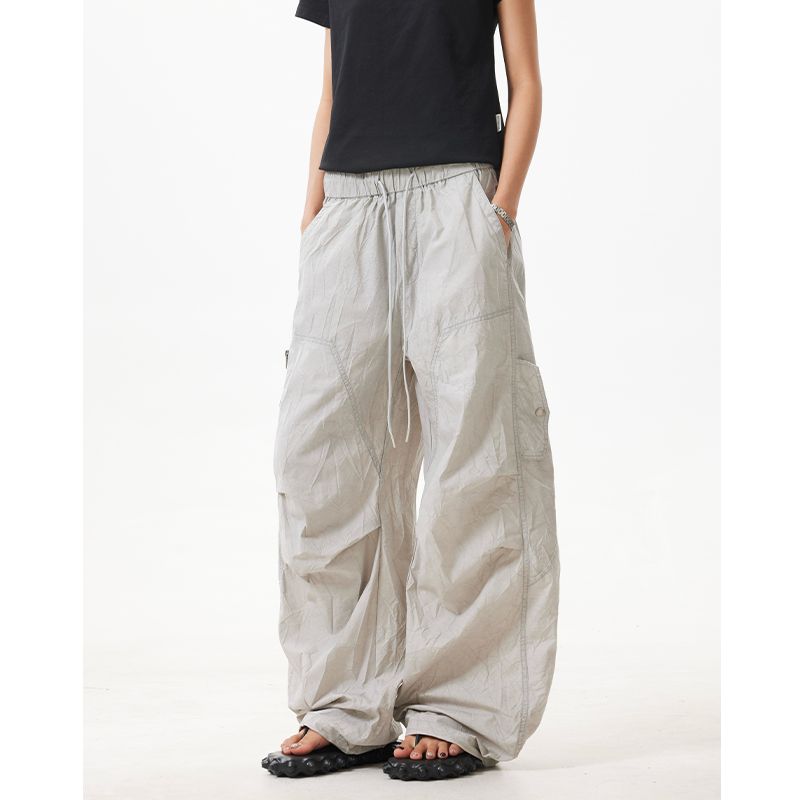 

Acrardic Summer Thin Pleat Quick-Drying Casual Pants Men s Fried Street American Loose Straight Cargo Paratrooper Pants Gray 2XL