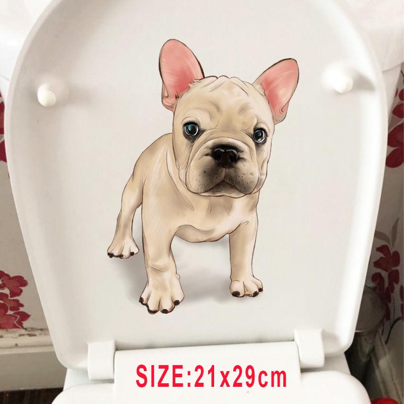 Lovely Cartoon Dog Bathroom Toilet Stickers Modern Decorative Home Stickers Waterproof Decal Self-adhesive