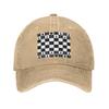 Chess Board Black and White Grid Checkered Washed Denim Cap Casual Baseball Caps Adjustable Hat Summer Unisex Baseball Hats