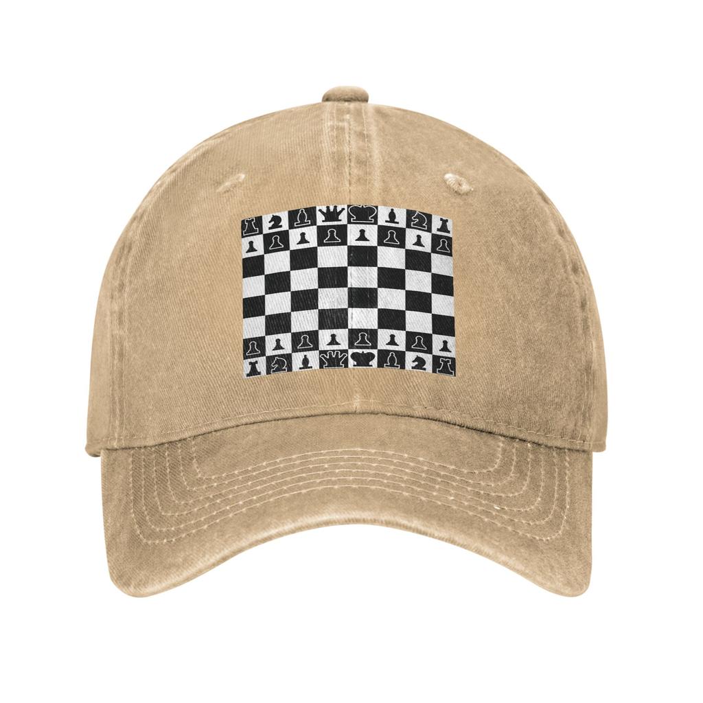 Chess Board Black and White Grid Checkered Washed Denim Cap Casual Baseball Caps Adjustable Hat Summer Unisex Baseball Hats