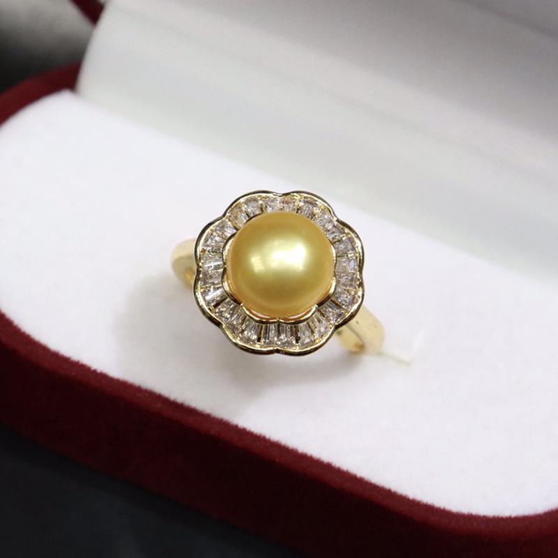 High Luster Freshwater Pearl Ring with Slight Imperfections, 8-9mm, Open Design, 18K Gold Plated, Cubic Zirconia Accents