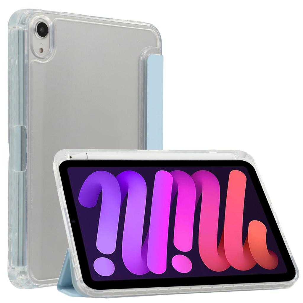 For iPad mini (2024)/(2021) Case Origami Stand PU Leather Clear Back Tablet Cover