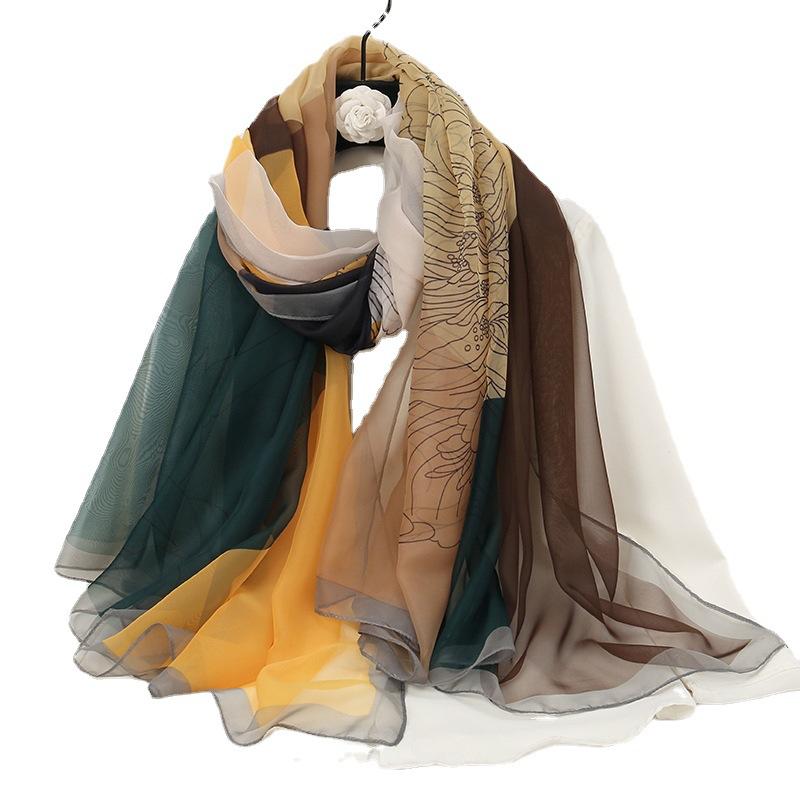 Silk Scarf for Women In Summer Beach Vacation Beach Towel Korean Style Fashion Printed Scarf Soft Yarn Protection Big Shawl