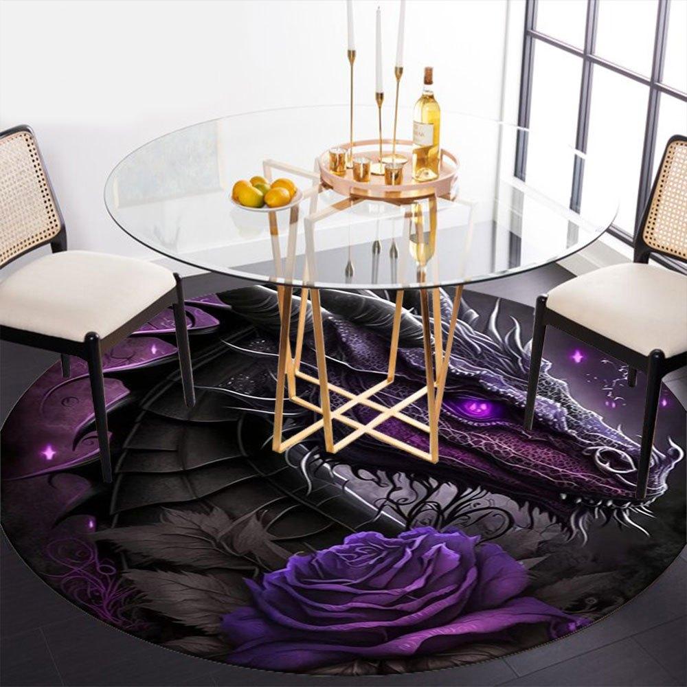 Purple Dragon with Rose Fantasy Art PrintRound Non-Slip chair mat chair carpet for office Rugs for Office Decor Gift For Valentine's Day Mother's Day