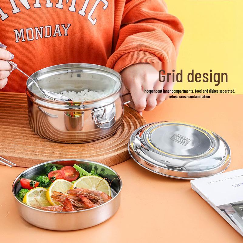 ZISIZ Heatable 304 Stainless Steel Round Lunch Box
