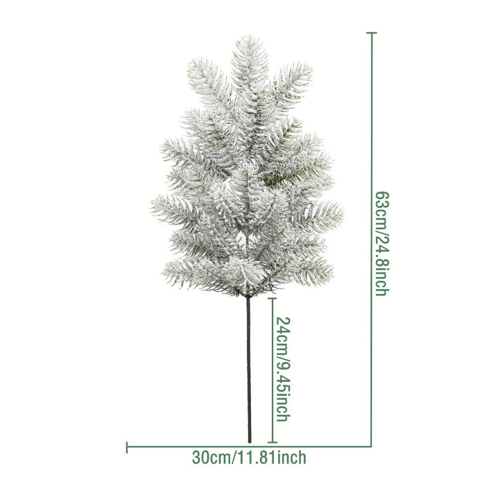 Flocking Snowflake Artificial Pine Branches White Plastic Simulation Ceder Branches DIY Wreath Photo Props Christmas Pine Stem