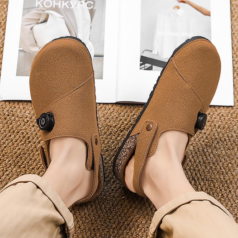 Fashion 2025 New Men's PU Leather Sandals Breathable Soft Sole Slip-On Beach Shoes for Summer Lightweight Walking Sandals Non-Slip Flats