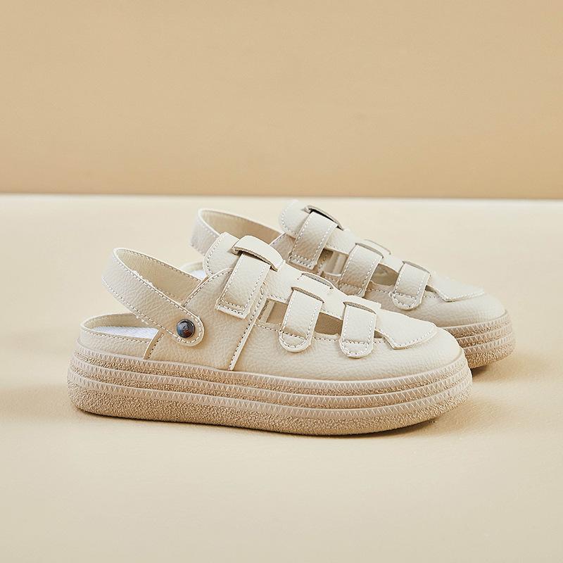 

Сандалии в римском стиле на толстой подошве, женские летние новые тапочки Baotou Two and A Half, плетеные туфли с одной педалью и полой клеткой для свиней 40 хаки