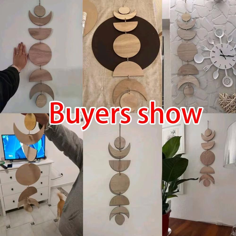 Mondphasen Wandbehang Holz Wanddeko Boho Heimdekoration Wohnzimmer Anhänger Holzkunst Hängende Ornamente für Ramadan Geschenk