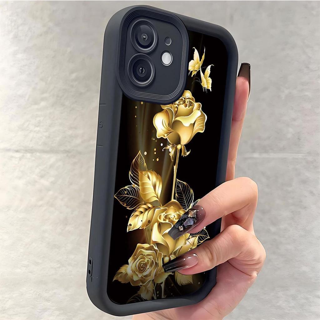 Gold Label Floral Steps Black Phone Case for iPhone 14/15/16/17 Pro Max
