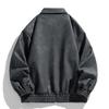 Men's Suede Jacket Oversized Retro Streetwear Zip Up Faux Leather Coat With Turn Down Collar