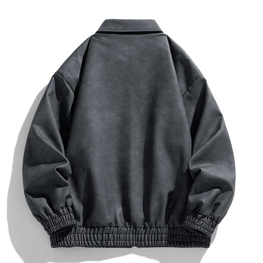 Men's Suede Jacket Oversized Retro Streetwear Zip Up Faux Leather Coat With Turn Down Collar