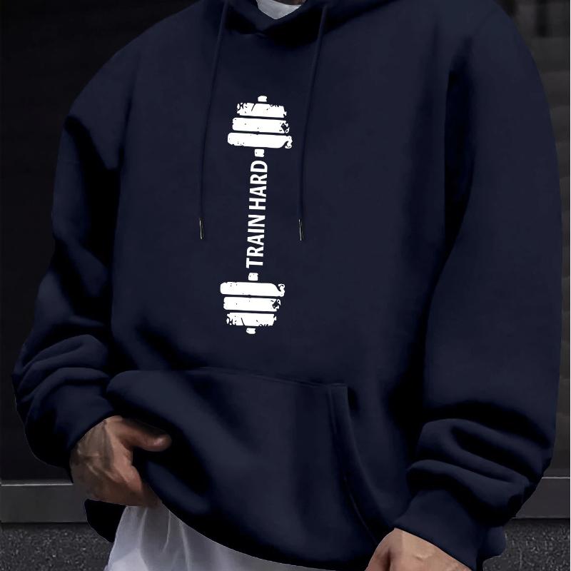 TRAIN HARD Men's Cozy Hoodie - Trendy Long Sleeve, Casual Pullover with Kangaroo Pocket for Fall & Winter