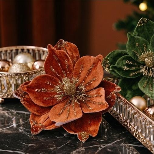 Aksamitne Błyszczące Gwiazdy Betlejemskie Sztuczne Kwiaty Vintage Ozdoby Choinkowe Wieniec Dekoracja DIY