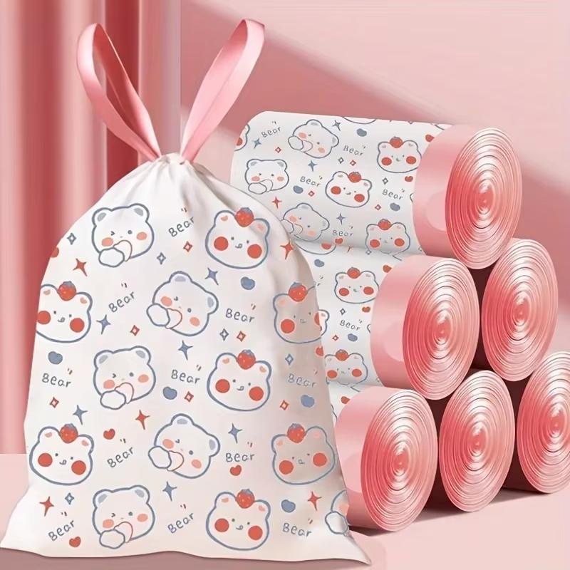 

UNTIOR Милые Плотные Прочные Пакеты для Мусора на Завязках Одноразовые Пакеты для Мусора Самозакрывающиеся Пакеты для Мусора Бытовые Пакеты на Завязках 45x50cm&5pcs розовый