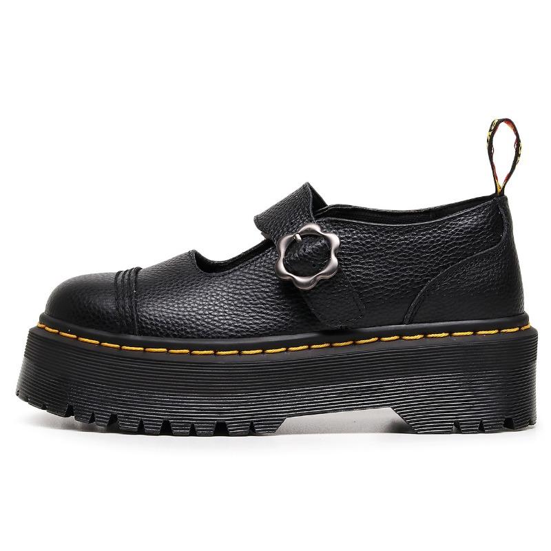 

thick-soled characters with Mary Jane women s shoes, first-layer leather small leather shoes, lychee pattern fashion college style muffin bottom 35