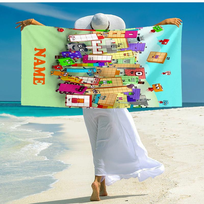 Custom Name Ultra-Soft Beach Towel with Numberblocks Theme,Ideal for Pool - Camping, Diving - Perfect Travel Essential, Vibrant Beach Towel.