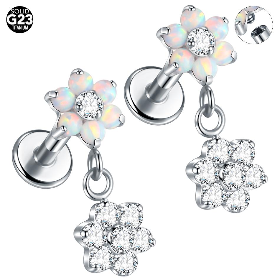 1Pc G23 Titanium Cz Crystal Ear Cartilage Tragus Helix Daith Piercing Internal Thread Lip Stud Labret Piercing Body Jewelry 16G