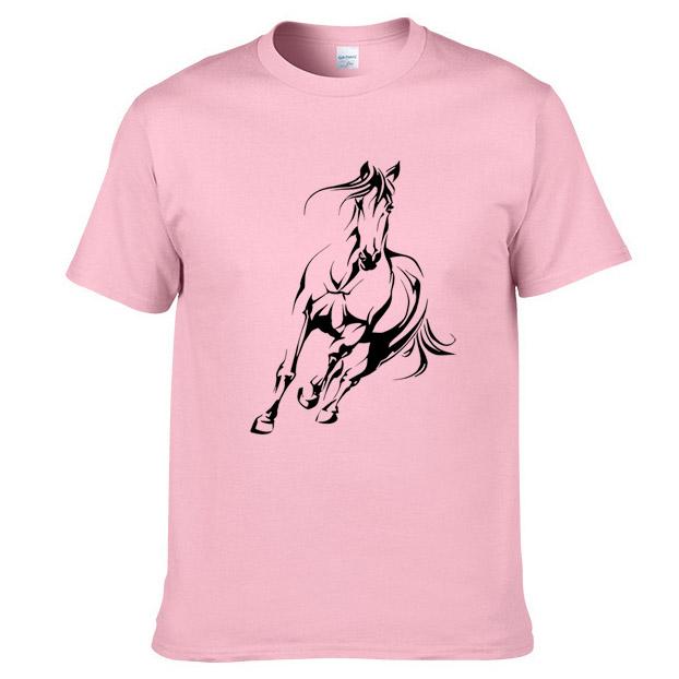 Men's Summer High Quality Cotton T Shirt Casual Loose Running Horse Pattern Printed Round Neck Short Sleeved T-shirt Top