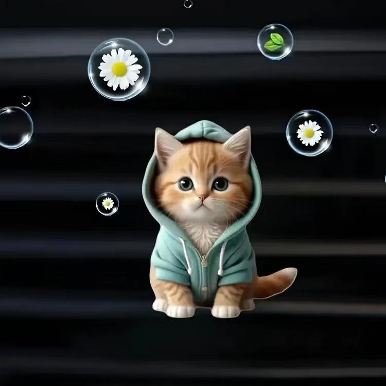 2D Teacup Cat Acrylic Car Vent Clip: Aromatherapy & Waterproof Decoration